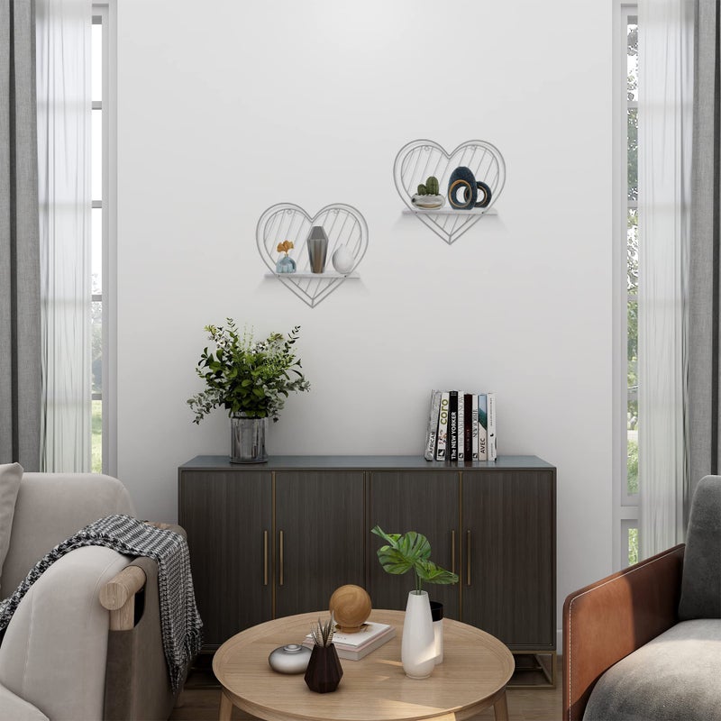Afuly Wall Shelf Metal Grey Floating Shelves Heart Design Small Shelf Storage Rack Modern Romantic Farmhouse Style Cute Fancy Unique Nursery Room Bathroom Bedroom Wall Decor - Image 2